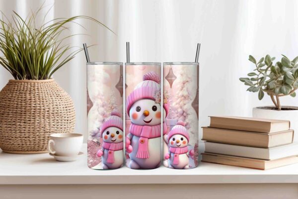 Pink Snowman Christmas 20 oz Skinny Tumbler Sublimation