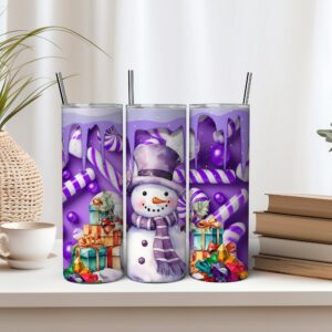 Purple Snowman Christmas 20 oz Skinny Tumbler Printable