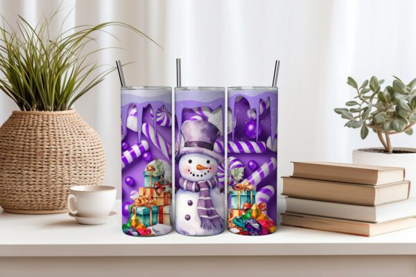 Purple Snowman Christmas 20 oz Skinny Tumbler Printable