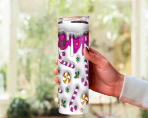 3D Puffy Candy Cane Tumbler Digital Tumbler Design