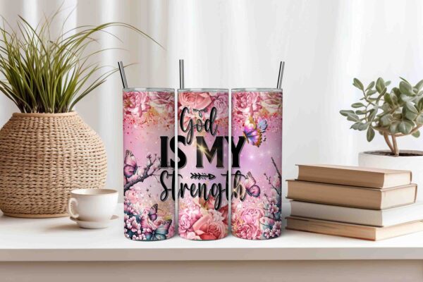 GOD is My Strength Christian Bible Verse 20oz Tumbler Design