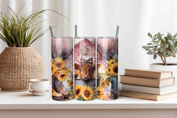 Baby Highland Cow Bucket Boots Bubbles Sunflowers Tumbler Wrap