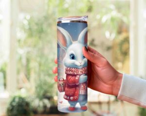 Cute White Rabbit Tumbler with Chocolate Candy JPG Sublimation for Easter