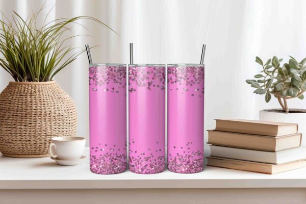 Pink Glitter Tumbler Wrap 20oz Skinny Tumbler Template Sublimation Instant Download in Canva JPG PNG Sublimation Wrap Digital Tumbler Design