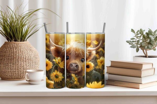 Highland Cow Sunflower Tumbler Wrap