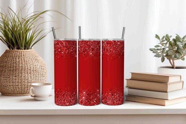 Sparkly Red Glitter Tumbler Design 20oz Skinny Tumbler Template Sublimation Use in Canva JPG Sublimation Tumbler Wrap Red Tumbler Download