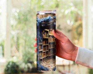 Digital JPG Sublimation Tumbler Gift for Book Lovers Reading Room with Hidden Library