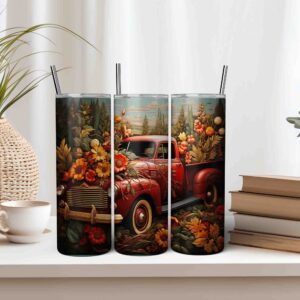 Fall Sunflower Red Vintage Truck Wrap