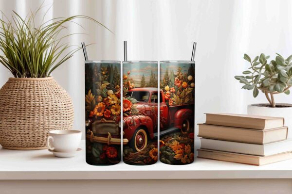 Fall Sunflower Red Vintage Truck Wrap