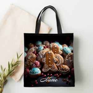 Gingerbread Man Tote Bag Personalized Reusable Tote Bag for Traveler Christmas Shopping Bag Gingerbread Cookies Travel Bag Baking Canvas Bag