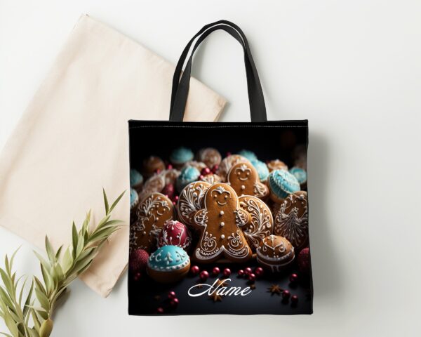 Gingerbread Man Tote Bag Personalized Reusable Tote Bag for Traveler Christmas Shopping Bag Gingerbread Cookies Travel Bag Baking Canvas Bag