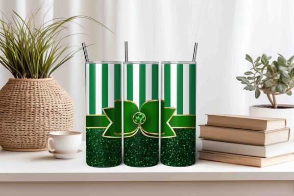 Pin Stripe Green Glitter Tumbler Wrap PNG