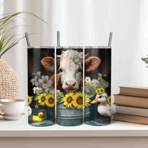 Highland Cow in Bucket Sunflower Tumbler Wrap