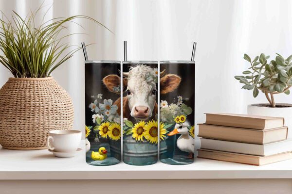 Highland Cow in Bucket Sunflower Tumbler Wrap