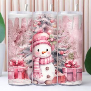 Pink Snowman Christmas 20 Oz Tumbler Wrap