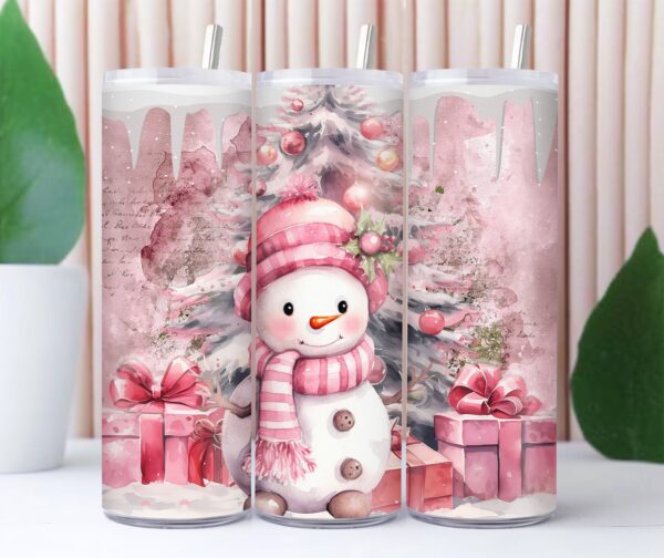 Pink Snowman Christmas 20 Oz Tumbler Wrap