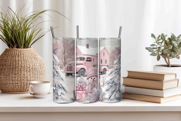 Pink Snowman Christmas Tumbler Wrap