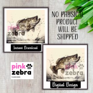 Instant Download JPG Sublimation Tumbler Bass Fish Clipart