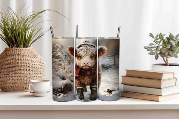 Playful Cow in Snow Tumbler Wrap