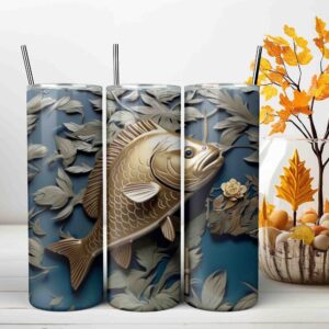 3D Gold Fish Tumbler Wrap JPG Sublimation Tumbler Design