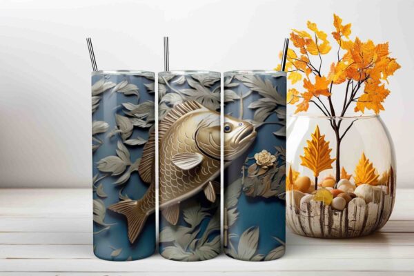 3D Gold Fish Tumbler Wrap JPG Sublimation Tumbler Design