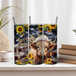 Cute Highland Cow Patriotic Tumbler Wrap