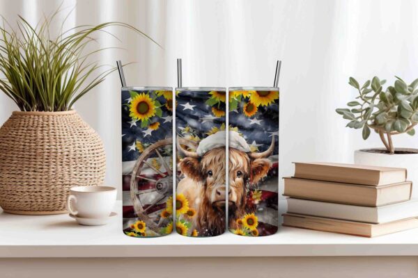 Cute Highland Cow Patriotic Tumbler Wrap