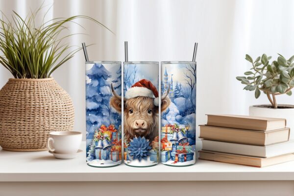 Cute Highland Cow Santa Hat Christmas Season Tumbler Print Use in Canva JPG Sublimation Print Tumbler Instant Download Digital Tumbler Wrap