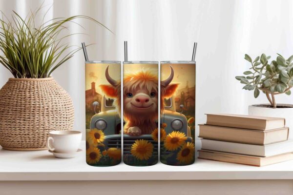 Highland Cow Tumbler Wrap with Sunflowers