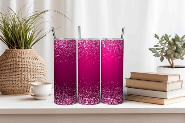 Hot Pink Glitter Tumbler Wrap 20oz Skinny Tumbler Template Sublimation Instant Download in Canva JPG Sublimation Wrap Digital Tumbler Design