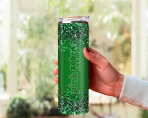 20oz Skinny Tumbler Template Sublimation JPG Black Glitter Green Tumbler Design with Bonus Mug Wrap Template