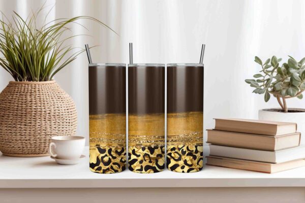 Luxury Brown Gold Black Tumbler Wrap