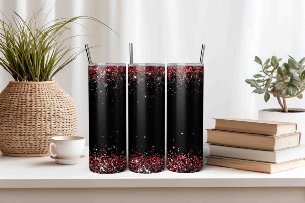 Midnight Black Tumbler Wrap with Red Glitter