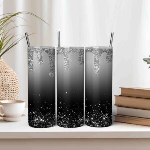 Ombre Black Gray Silver Glitter Tumbler Wrap