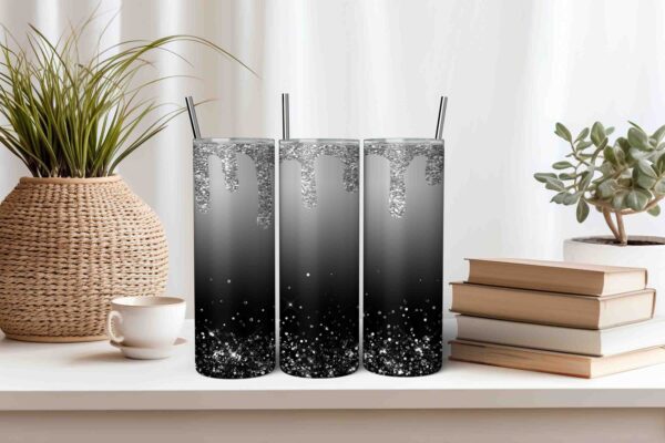 Ombre Black Gray Silver Glitter Tumbler Wrap