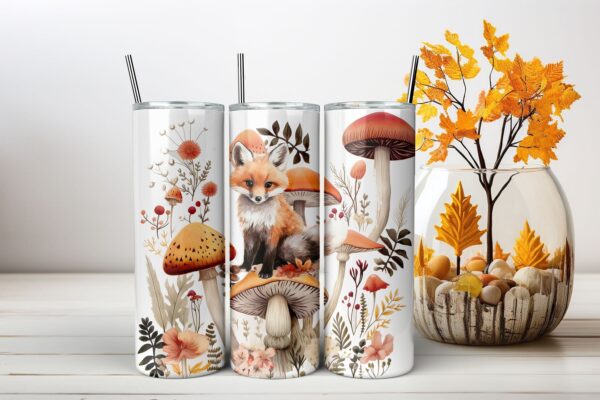 Watercolor Fox in Mushroom Patch Tumbler Wrap